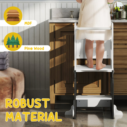 Toddler Step Stool, 4 in 1 Standing Tower, Foldable Toddler Step with Safety Rail, for Kitchen, Bathroom, Grey