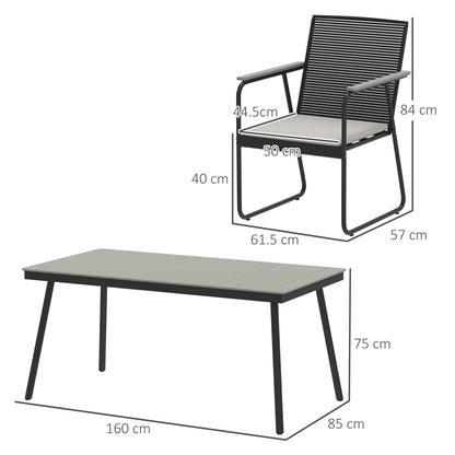 6‑Seater Garden Dining Set with Cushions, Rattan Backrest, Plastic Top, Garden Furniture Set, Grey