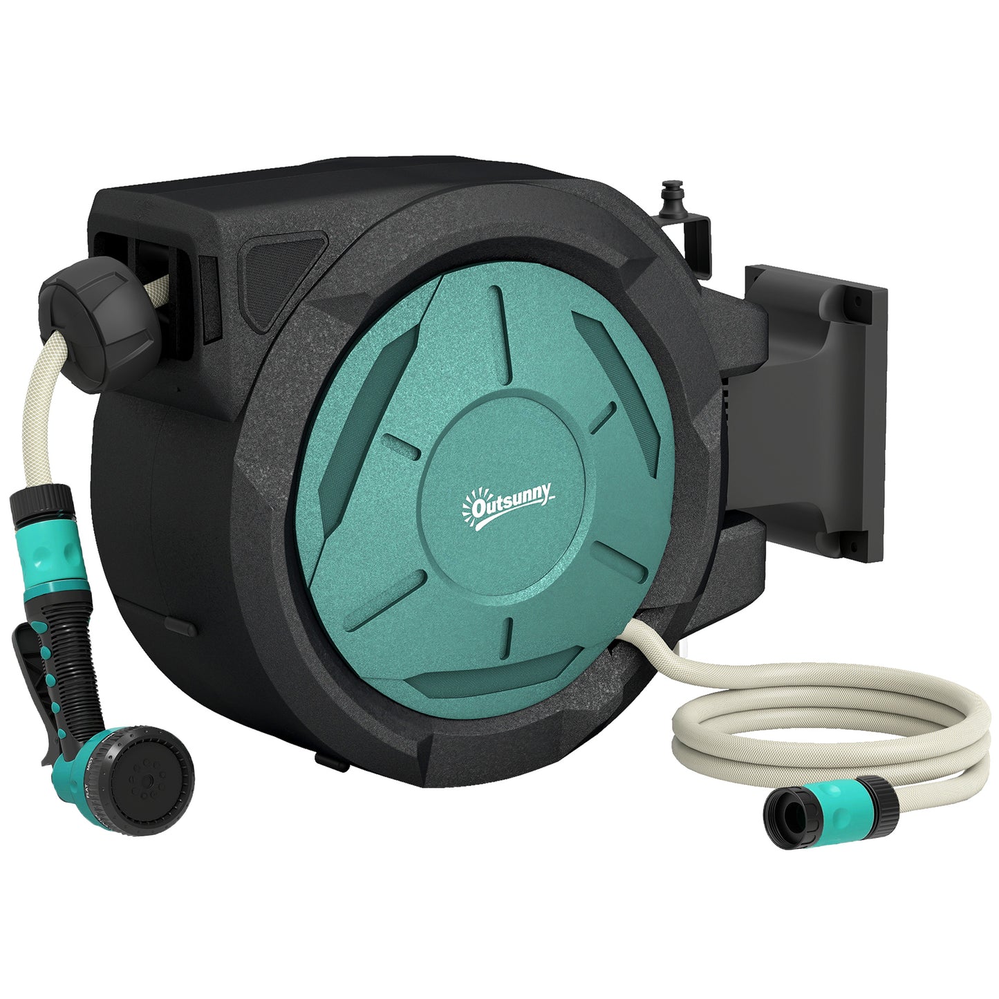 Retractable Hose Reel Wall Mounted, 20+2m Garden Hose Pipe Reel with Lock, Auto Rewind, 7 in 1 Spray Nozzle