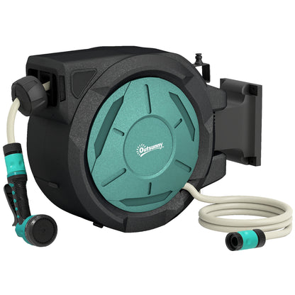 Retractable Hose Reel Wall Mounted, 20+2m Garden Hose Pipe Reel with Lock, Auto Rewind, 7 in 1 Spray Nozzle