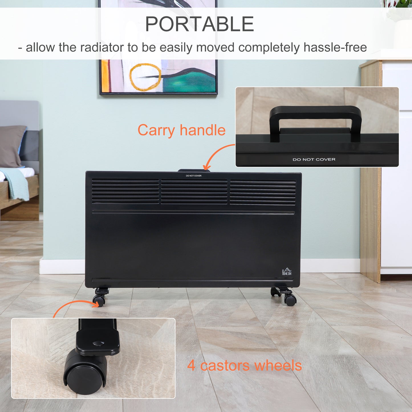 POWER Convector Radiator, Energy Saving Freestanding or Wall-mounted Heating with 2 Heat Settings Safety Cut-Off, Black