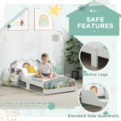 Toddler Bed with Storage, Guardrails, Lion Design, for Ages 3-8 Years, Fits 140 x 70cm Mattress, Green