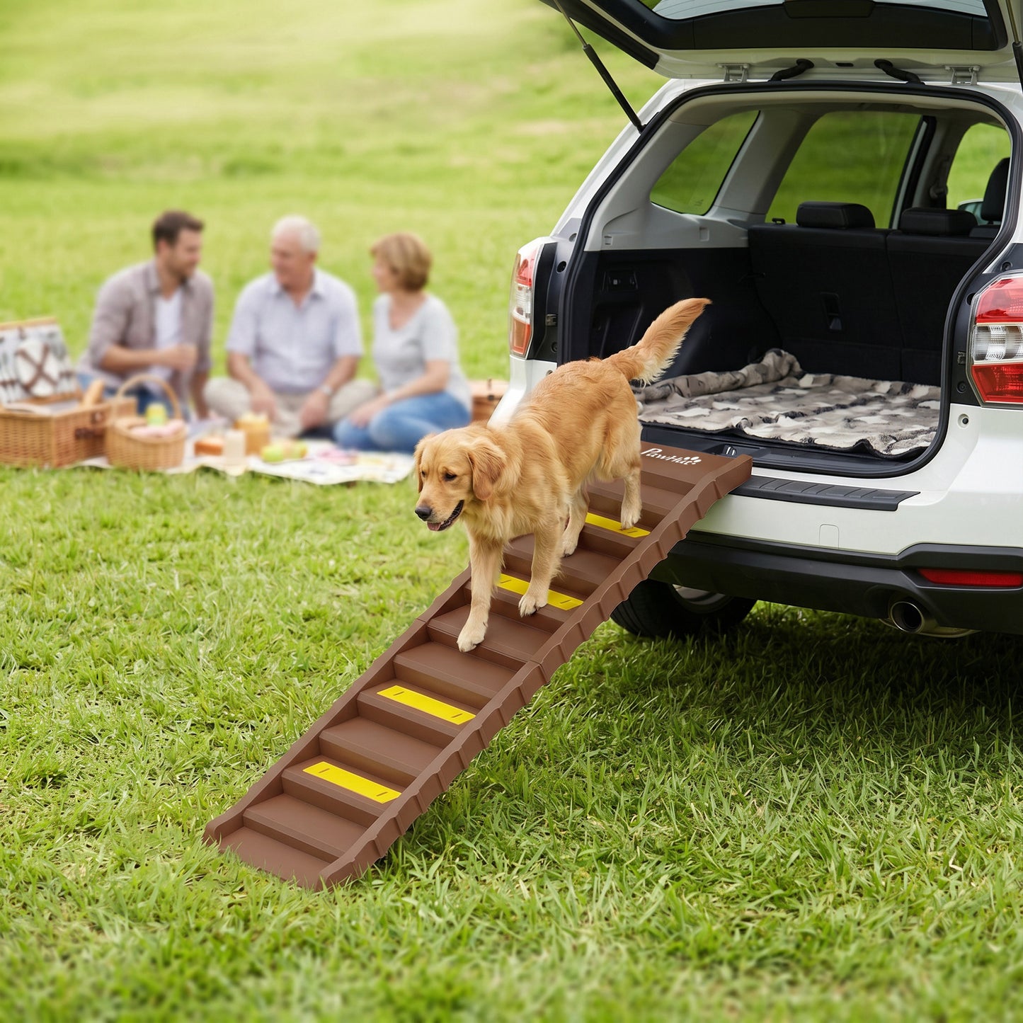 Dog Car Ramp with Anti-Slip Steps, 10-Steps Pet Stairs for Pets to Access Cars and High Beds, Brown