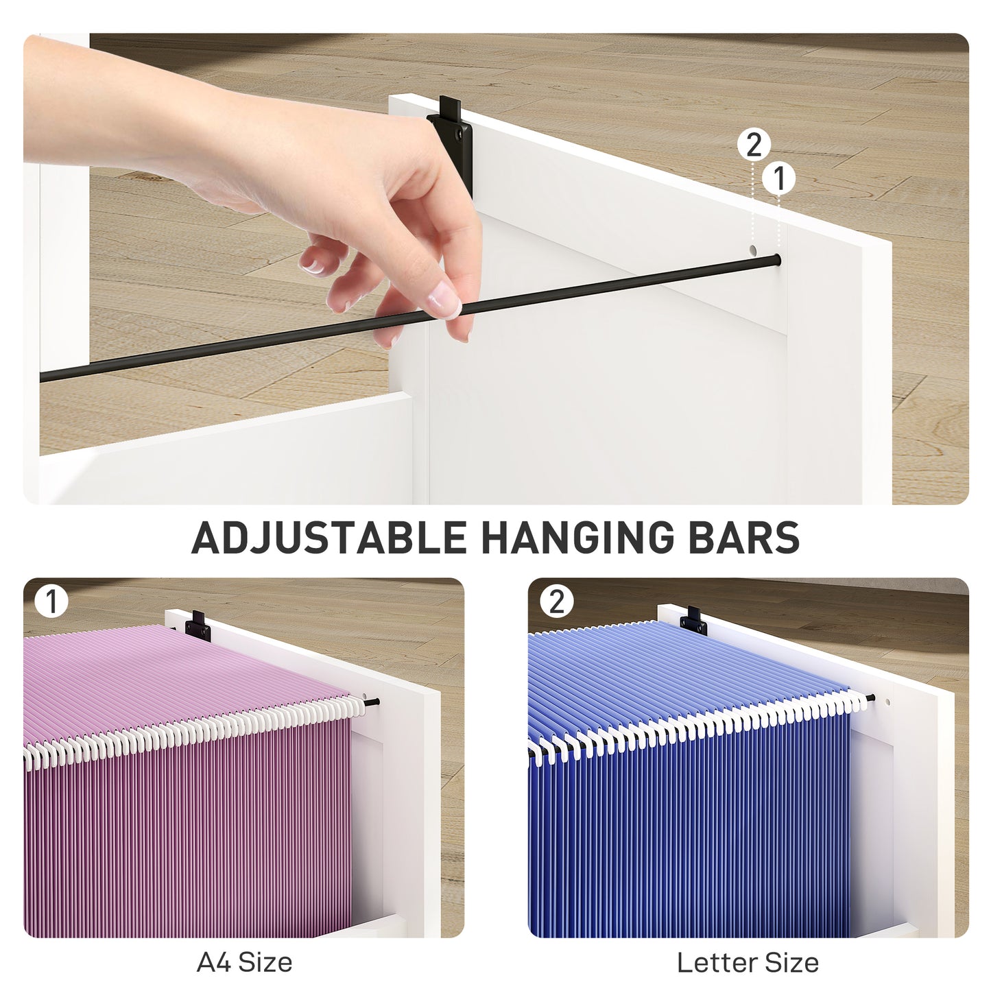 4 Drawer Filing Cabinet with Lock, Office Storage Cabinet with Adjustable Hanging Bars for A4 Letter Size Files, White