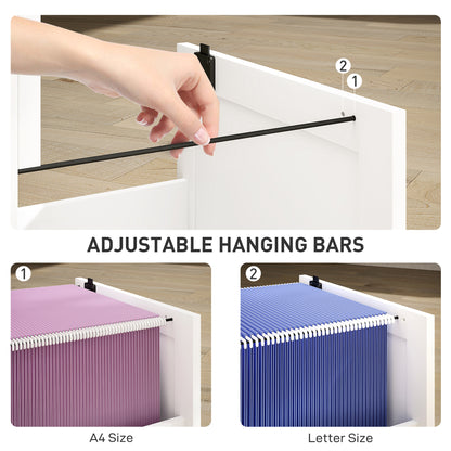 4 Drawer Filing Cabinet with Lock, Office Storage Cabinet with Adjustable Hanging Bars for A4 Letter Size Files, White