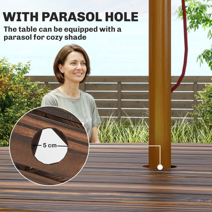 Wooden Garden Dining Set, 6 Seater Round Dining Picnic Table with Matching Bench