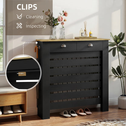 95.5H x 111Wcm Radiator Cover, with Drawer - Black