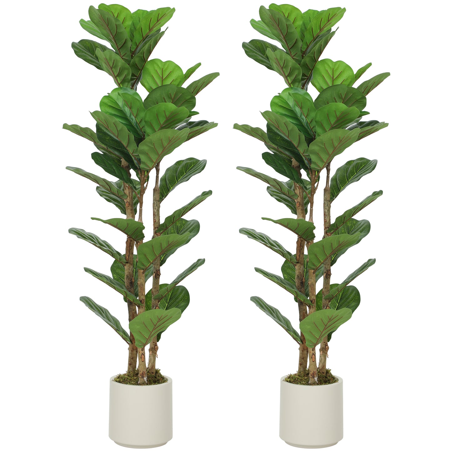 120cm Set of 2 Artificial Fiddle Leaf Fig Trees - Green