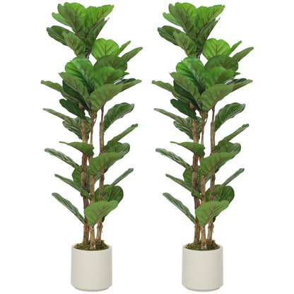 120cm Set of 2 Artificial Fiddle Leaf Fig Trees - Green