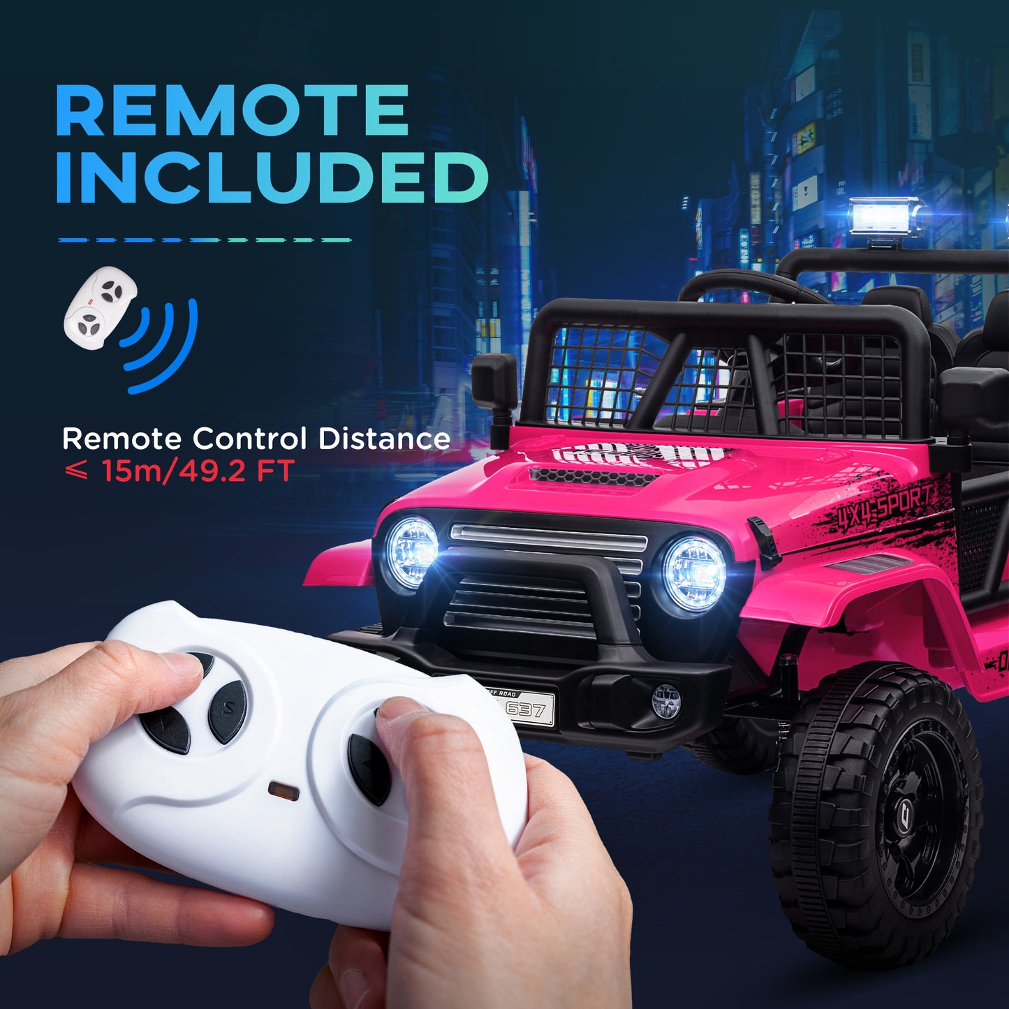 12V Battery Powered Kids Ride-On Car, Electric Truck w/ Spring Suspension, Remote, Music, Horn, Lights, Pink