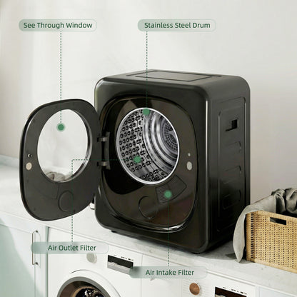 4kg Vented Tumble Dryer with 5 Drying Mode, 800W Compact Freestanding Front Tumble Dryer, Black