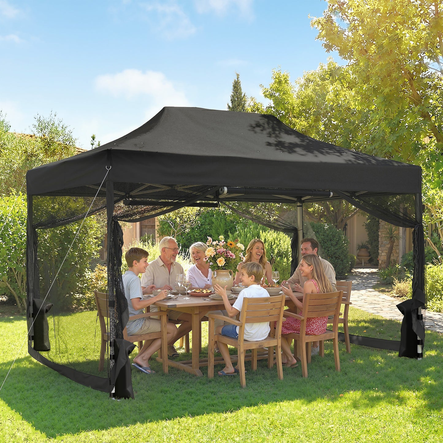 3 x 4.5 m Pop Up Gazebo with Mesh Nettings, UPF50+ Heavy Duty Outdoor Garden Party Tent Marquee, Black