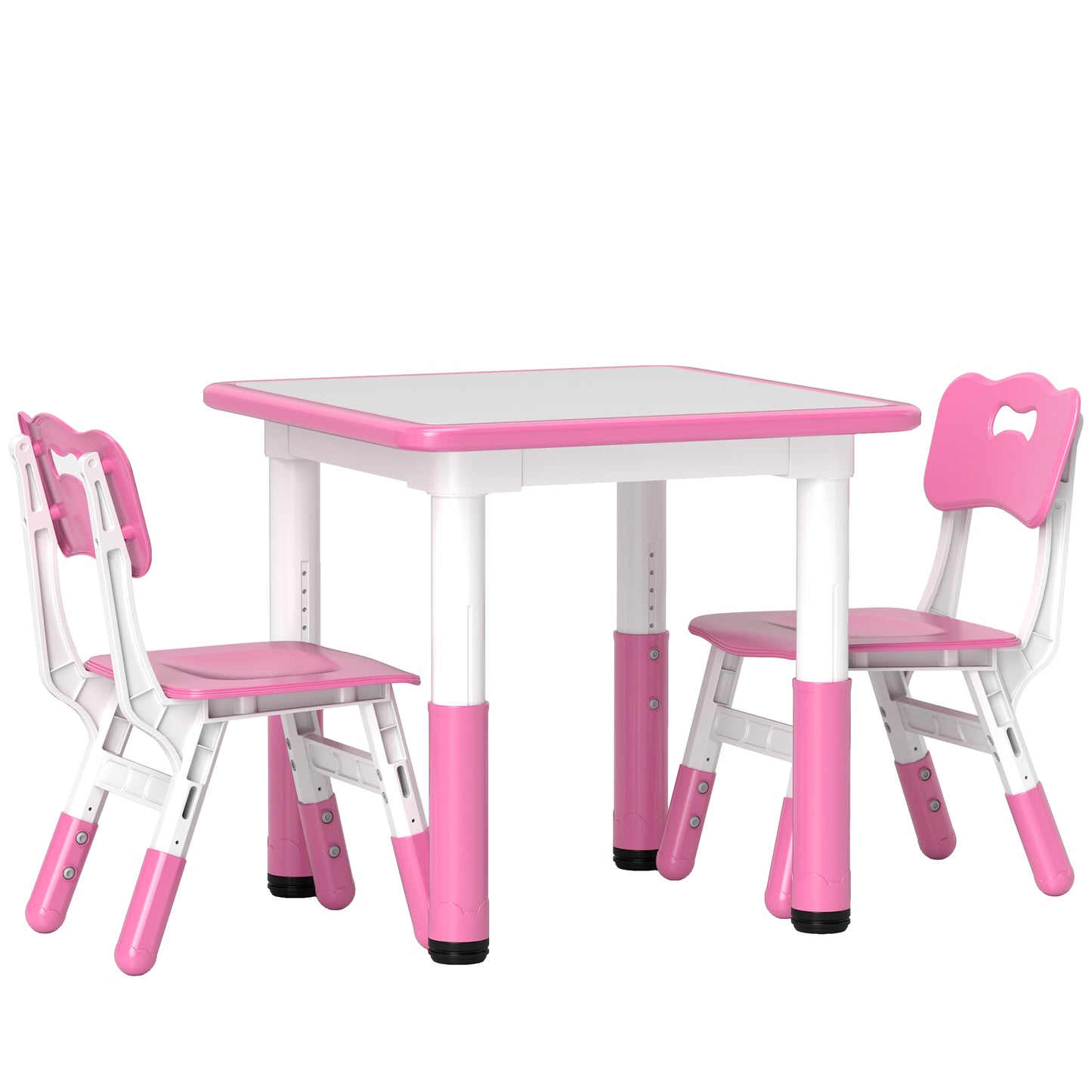Height Adjustable Toddler Table and Chair Set, 3-Piece Children Activity Table w/ 2 Chairs for Playroom, Bedroom - Pink