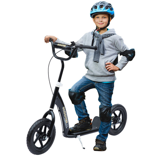 Kids Scooter Kick Scooter, with 12" EVA Tyres, Rear Brake, Big Wheels Scooter for 5-12 Years , Black