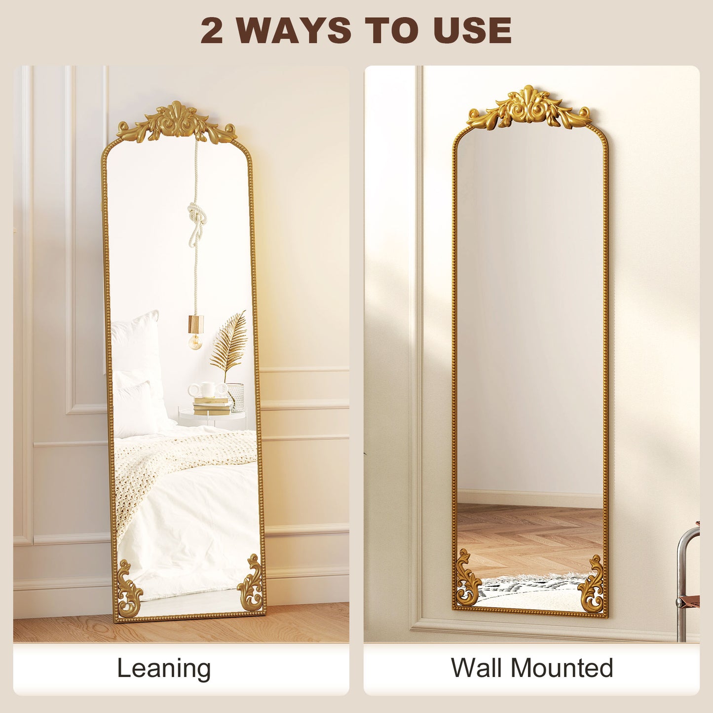 Full Length Mirror, 50 x 160 cm Floor Mirror with Baroque Metal Frame for Bedroom, Living Room, Dressing Room, Gold Tone