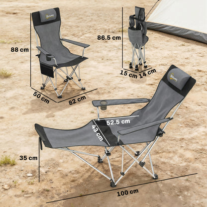 Set of 2 Reclining Folding Camping Chair w/ Detachable Footrest, Storage Bag, Cup Holder & Headrest