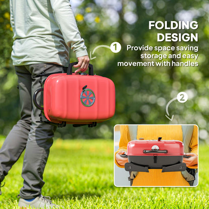 Charcoal Barbecue Grill Folding Portable BBQ Grill for Camping with 1232 cm² Cooking Area, Adjustable Vent, Thermometer