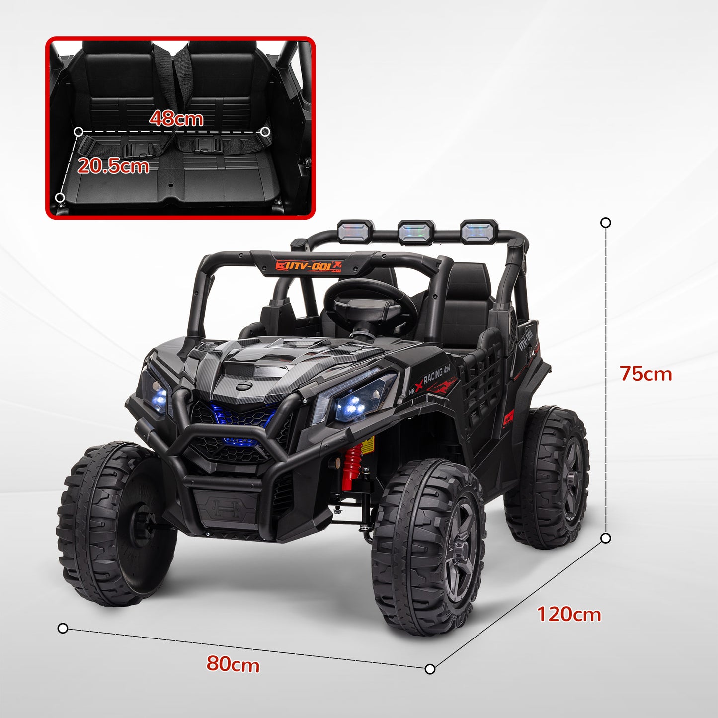 24V 2 Seater Kids Electric Car with Remote Control, Suspension System, Slow Start, 3 Speeds, for 3-8 Years, Black