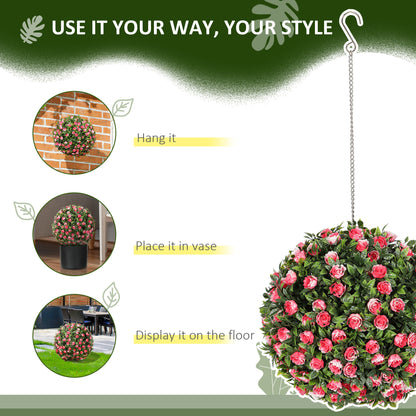 Set of 2 Decorative Artificial Plants, UV-protected Artificial Plant Topiary Rose Balls