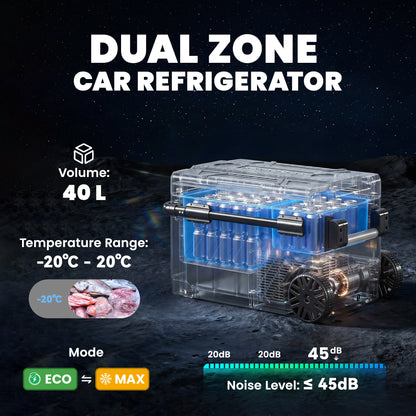 40L Compressor Car Fridge Freezer, Dual Zone Camping Refrigerator with App Control, Telescopic Handle, -20℃-20℃