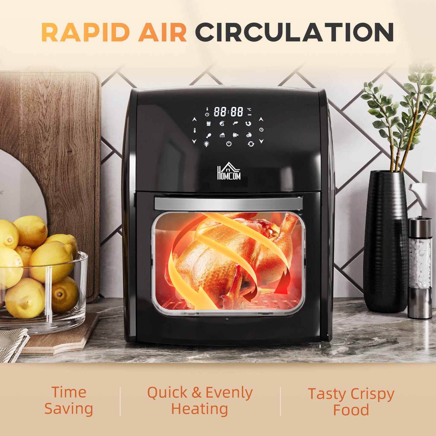 12L 8 in 1 Digital Air Fryer Oven with Roast, Bake, Dehydrate, 8 Preset Modes, Rapid Air Circulation, Timer, Inner Light