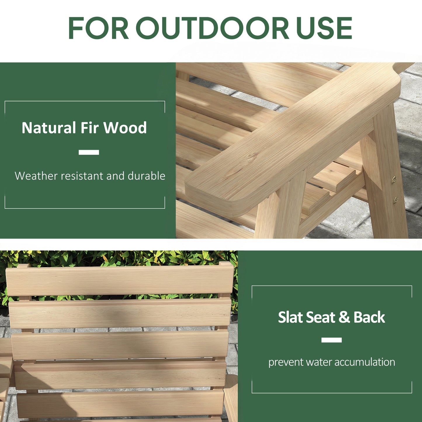 Fir Wood Convertible 2 to 3 Seater Outdoor Garden Bench, Natural Wood Finish