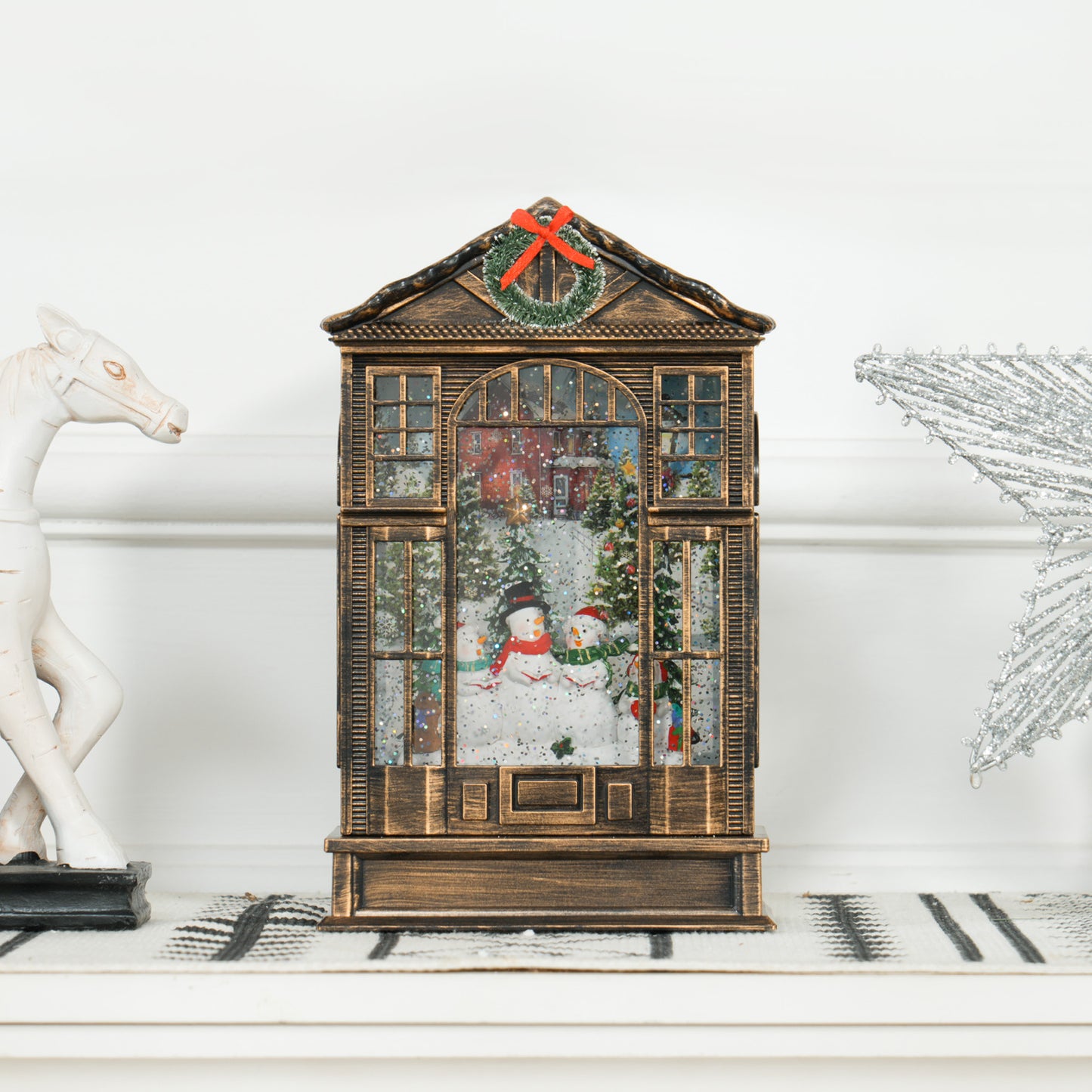 Christmas Snow Globe Lantern with Lights, Musical Snow Globe with Swirling Glitter