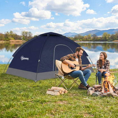 2 Person Camping Tent, Dome Tent with Zipped Doors, Storage Pocket, Portable Handy Bag, Navy Blue
