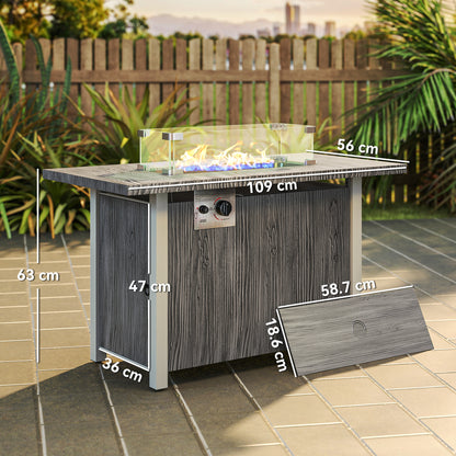50,000 BTU Gas Fire Pit Table with Cover and Glass Screen - Dark Grey