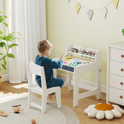 Art Table and Chair Set for children, Kids Art Desk and Chair Set with Storage Shelf and Drawers