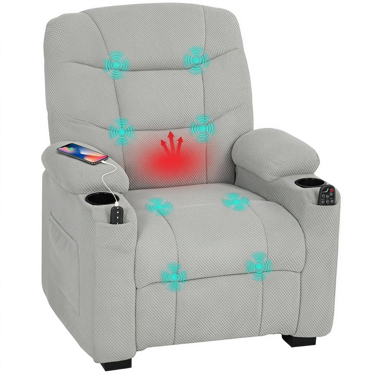Electric Massage Recliner Armchair with Vibration, Heat, Whisper-Quiet Motor, Memory Function