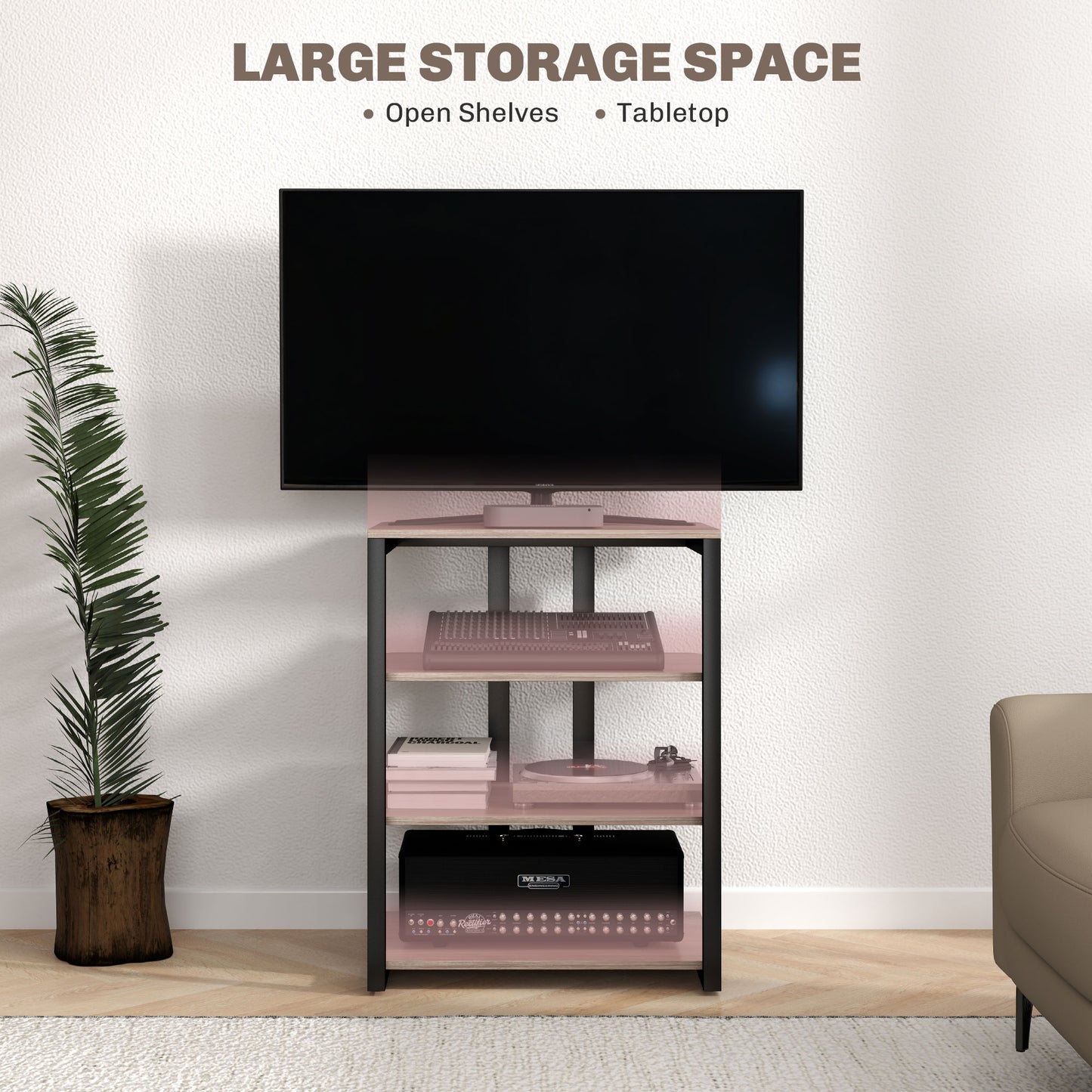 HiFi Stand, with Four Storage Shelves - Grey