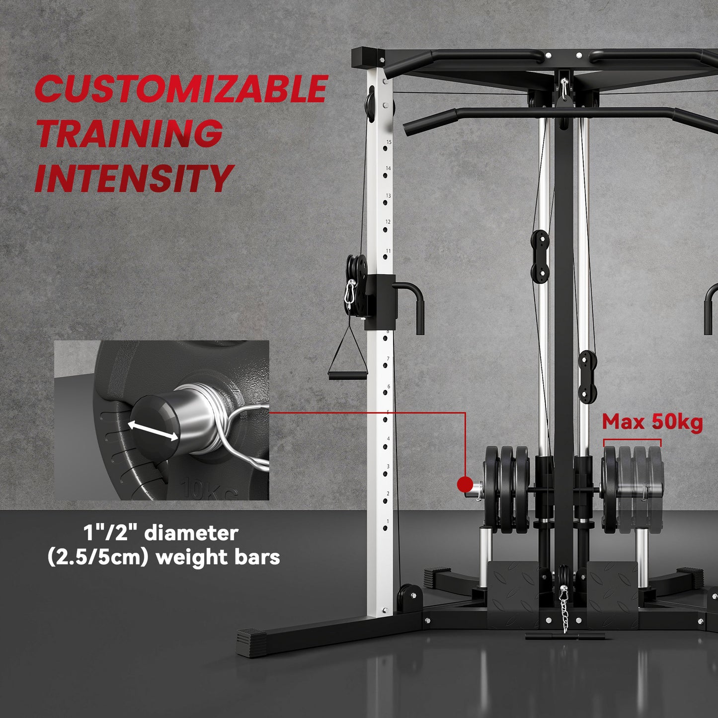 Home Gym Machine, Multifunctional Gym Equipment with High and Low Pulleys, Pull Up Bar