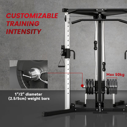 Home Gym Machine, Multifunctional Gym Equipment with High and Low Pulleys, Pull Up Bar
