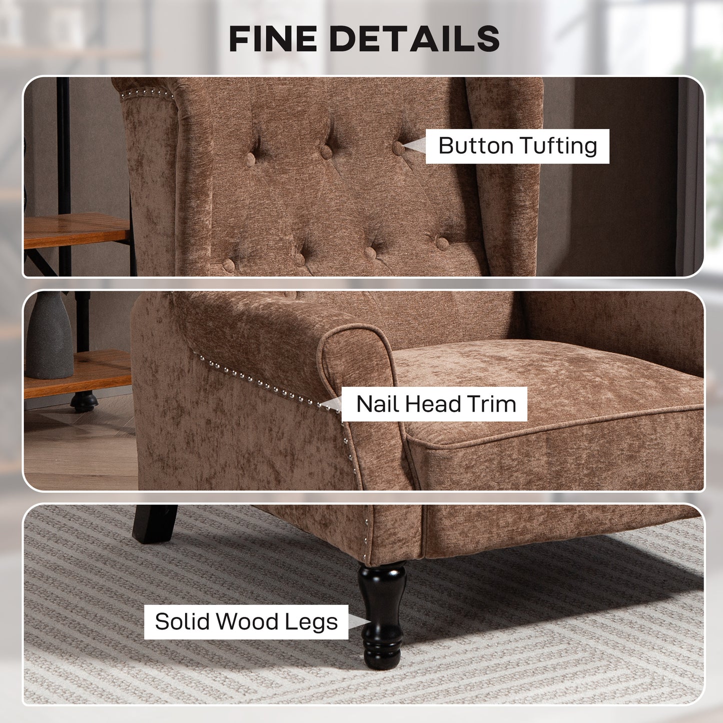 150° Reclining Vintage Armchair, with footrest - Brown