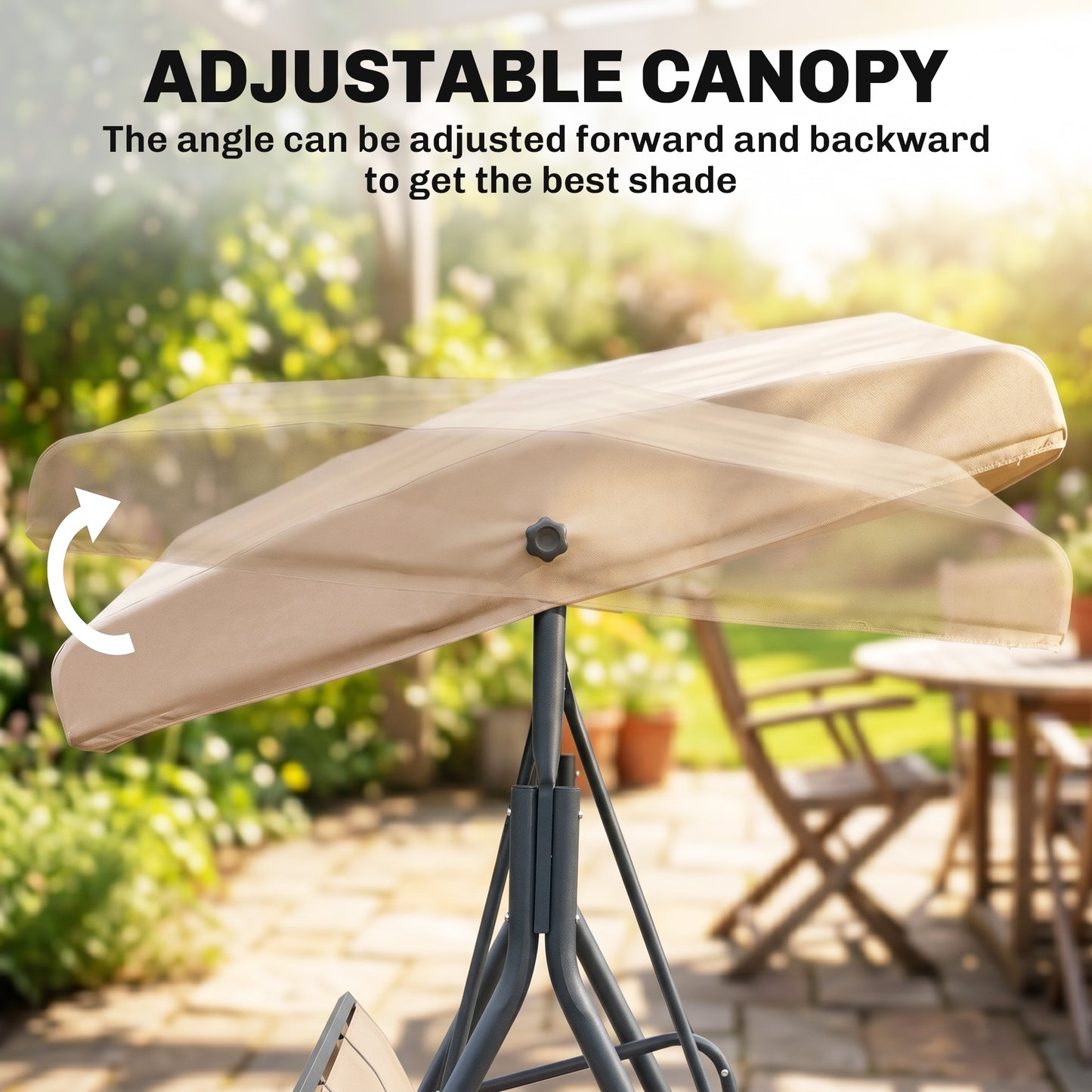 3 Seater Swing Chair, Garden Swing Bench with Adjustable Tilting Canopy