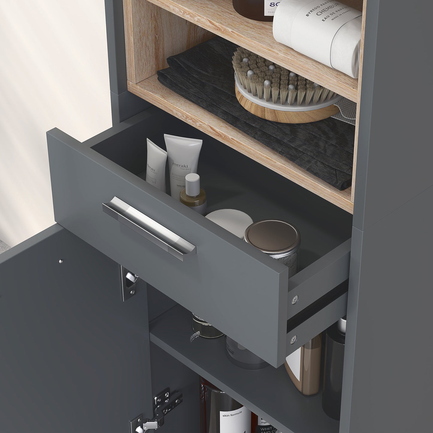 Tall Bathroom Storage Cabinet with MDF Triamine Board and Waterproof Sticker - Matte Grey