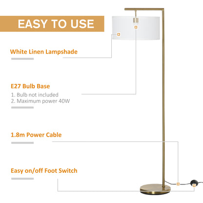 Floor Lamp, Modern Standing Lamp with Linen Lampshade, Round Base for Living Room, Bedroom, Dining Room, 153cm