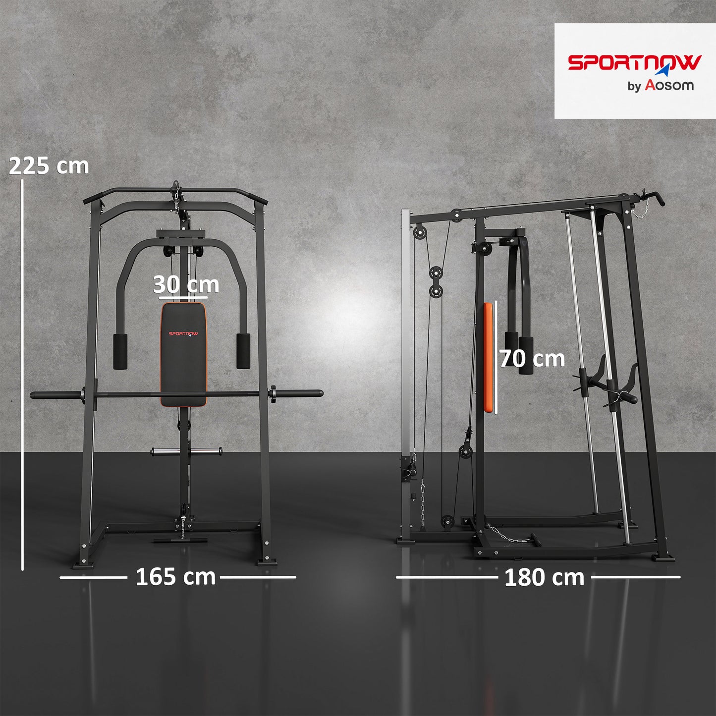 3-in-1 Gym Station with 17-level Squat Rack Dual Cable Pulley System Home Strength Training, Black
