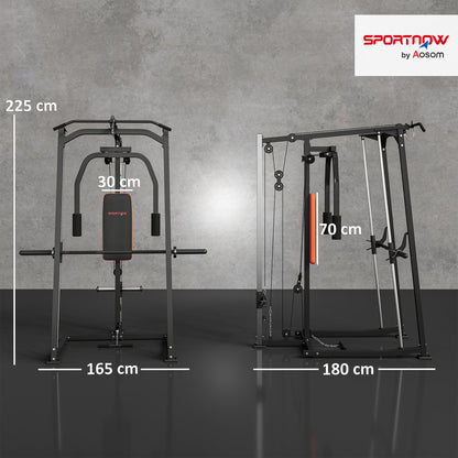 3-in-1 Gym Station with 17-level Squat Rack Dual Cable Pulley System Home Strength Training, Black