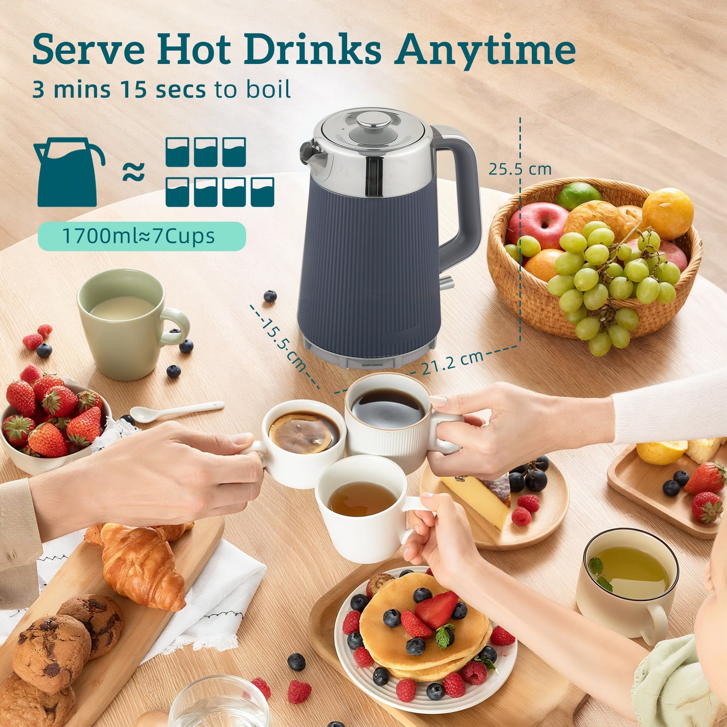 Electric Stainless Steel Kettle and Toaster Set, 3000W 1.7L UK Strix Thermostat Fast Boil Kettle w/ Limescale Filter
