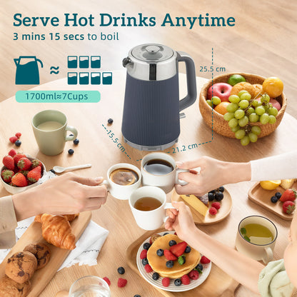 Electric Stainless Steel Kettle and Toaster Set, 3000W 1.7L UK Strix Thermostat Fast Boil Kettle w/ Limescale Filter