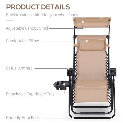 Foldable Reclining Garden Chair with Headrest, Zero Gravity Deck Sun Lounger Seat Chair with Footrest, Armrest