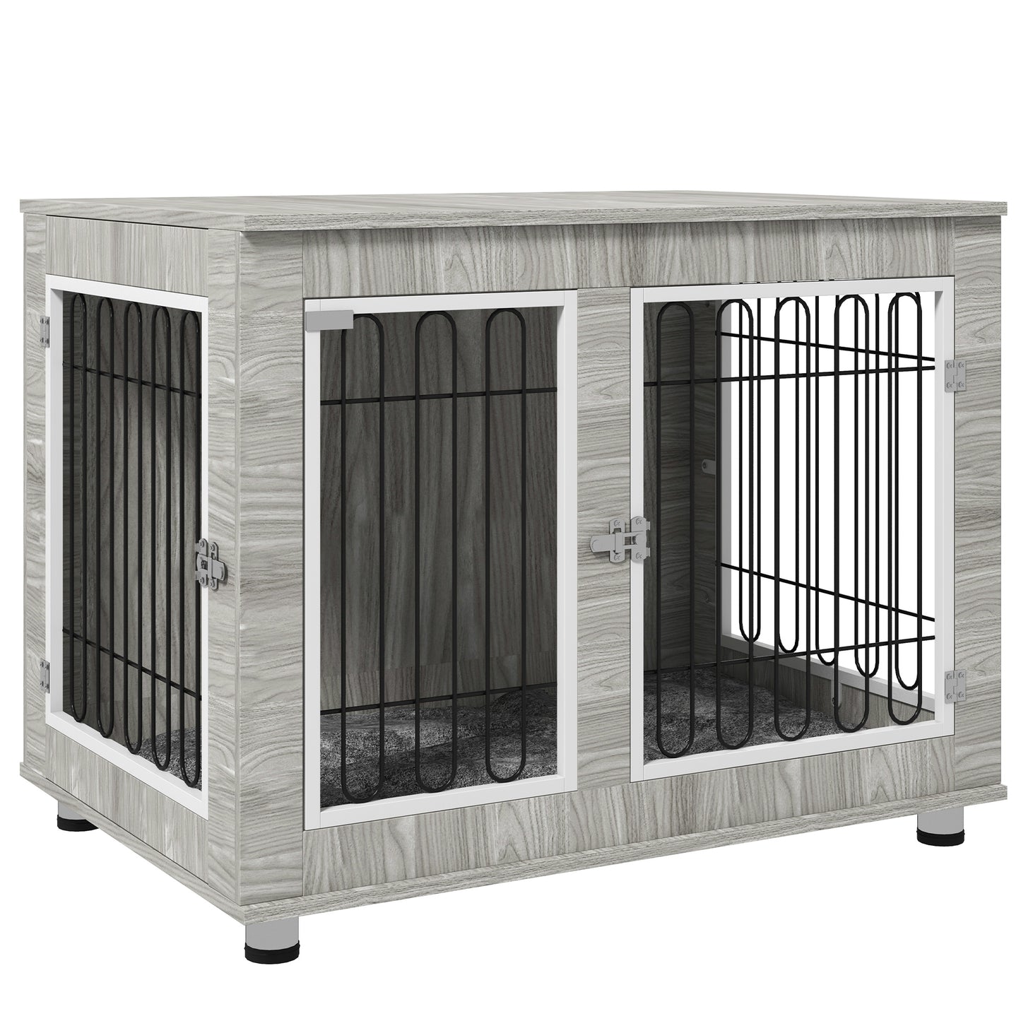 Dog Crate Furniture, Dog Cage End Table. with Soft Cushion, Double Door, for Large Dogs, Grey