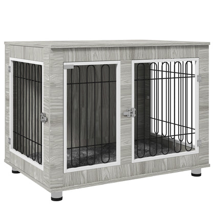 Dog Crate Furniture, Dog Cage End Table. with Soft Cushion, Double Door, for Large Dogs, Grey