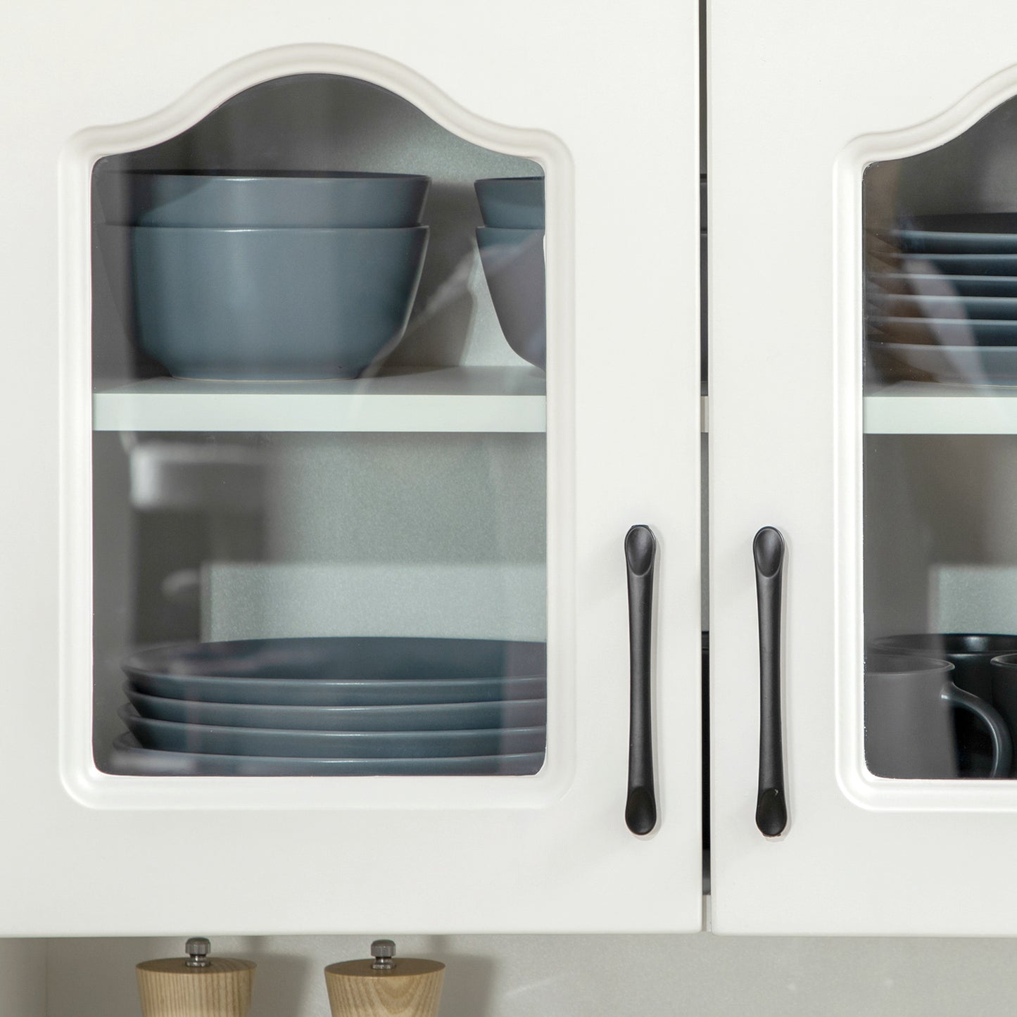 Kitchen Cupboard, Freestanding Storage Cabinet with 2 Adjustable Shelves, 2 Drawers and Open Counter for Living Room
