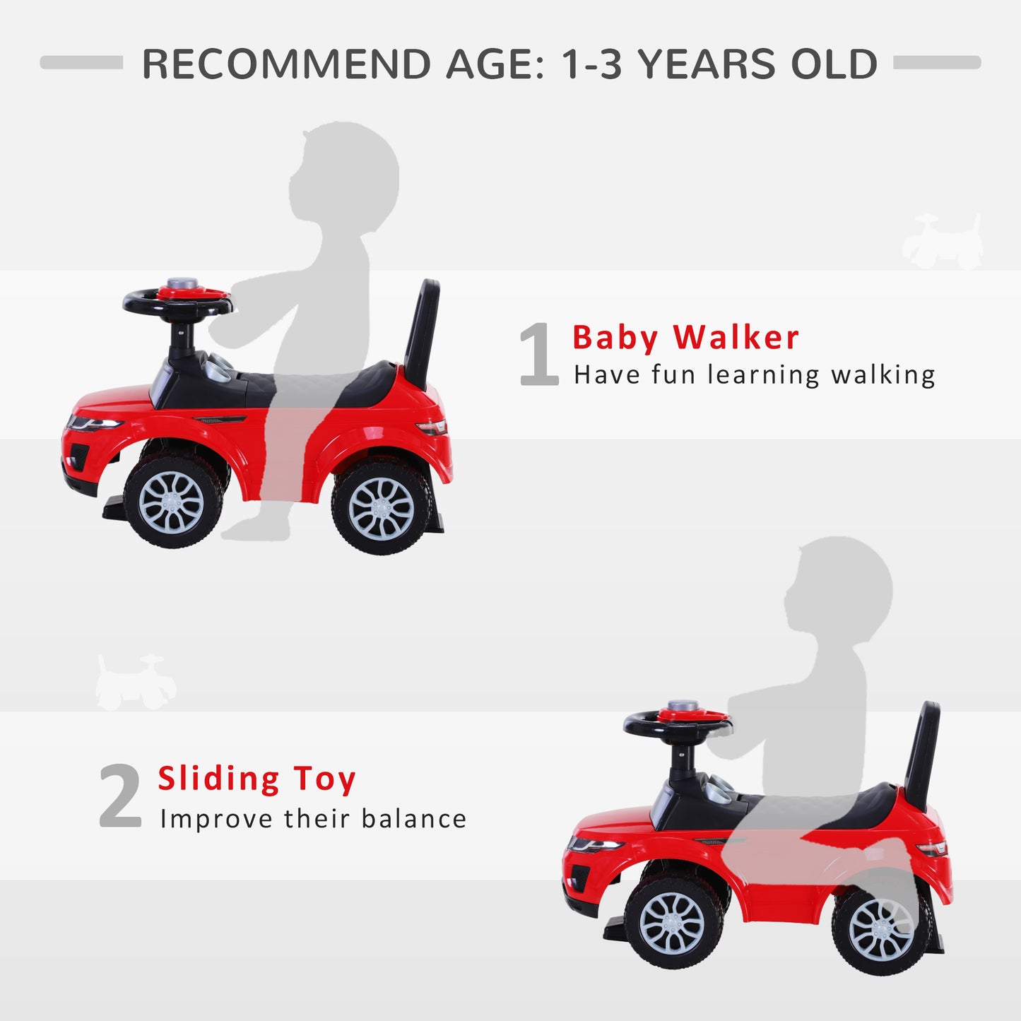 3-in-1 Ride On Car Foot To Floor Slider Toddler w/ Horn Steering Wheel NO POWER Manual Under Seat Storage Secure Design for 1