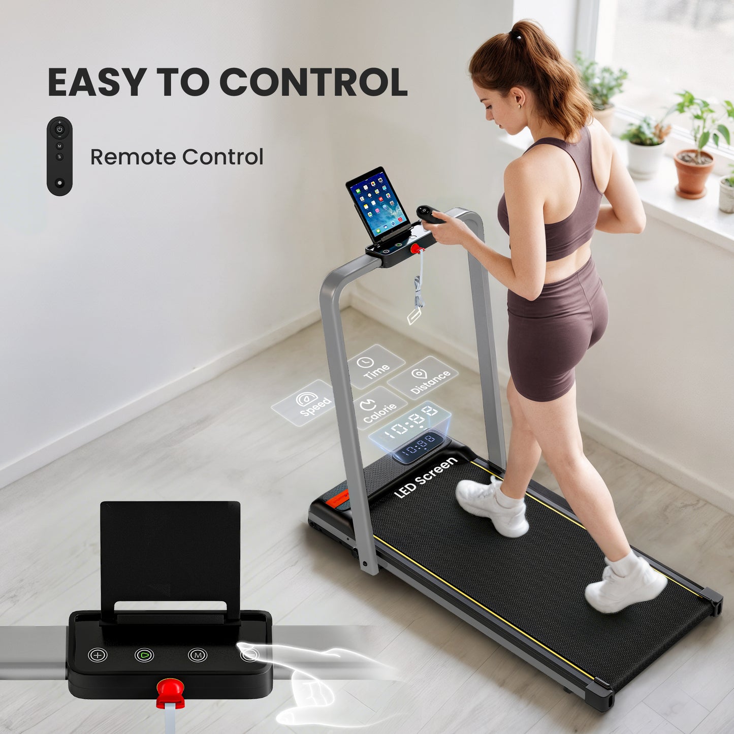 Folding Walking Treadmill, Under Desk Walking Pad with Incline, Silver Tone