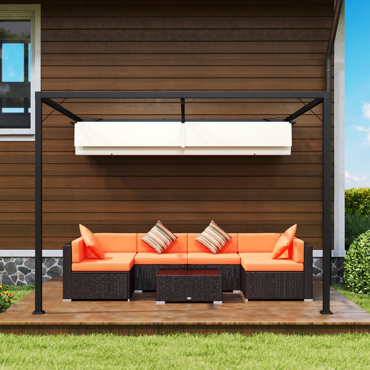 3 x 3 m Pergola, with Sliding Canopy - Cream White