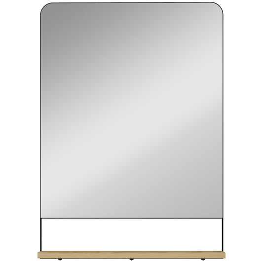 Wall Mirror with Wood Shelf - Black